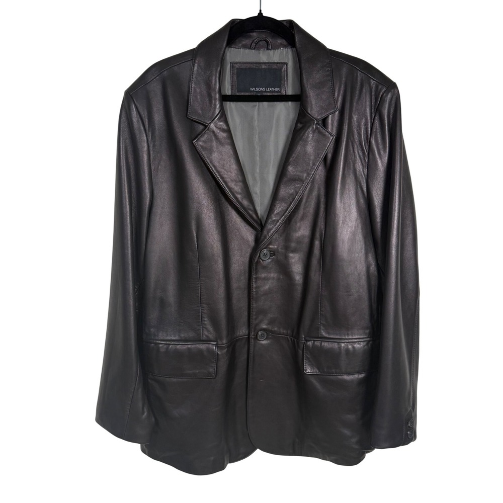 Wilsons Leather Men Black Butter Leather Blazer Jacket XL Flawed/Missing Buttons